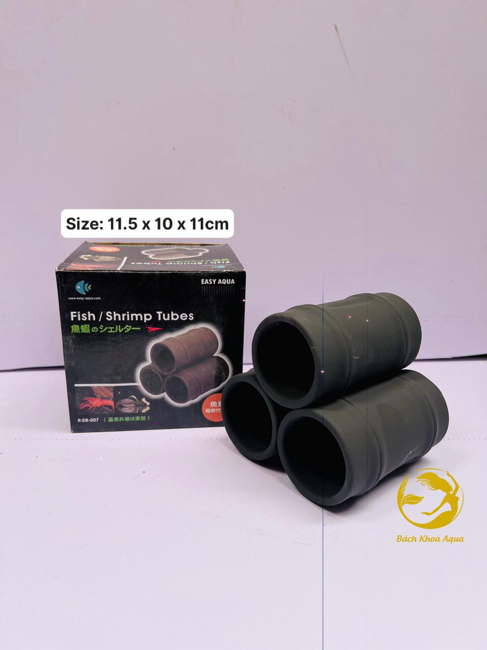 Ống gốm 3 lỗ to đen - đỏ trang trí bể cá tép